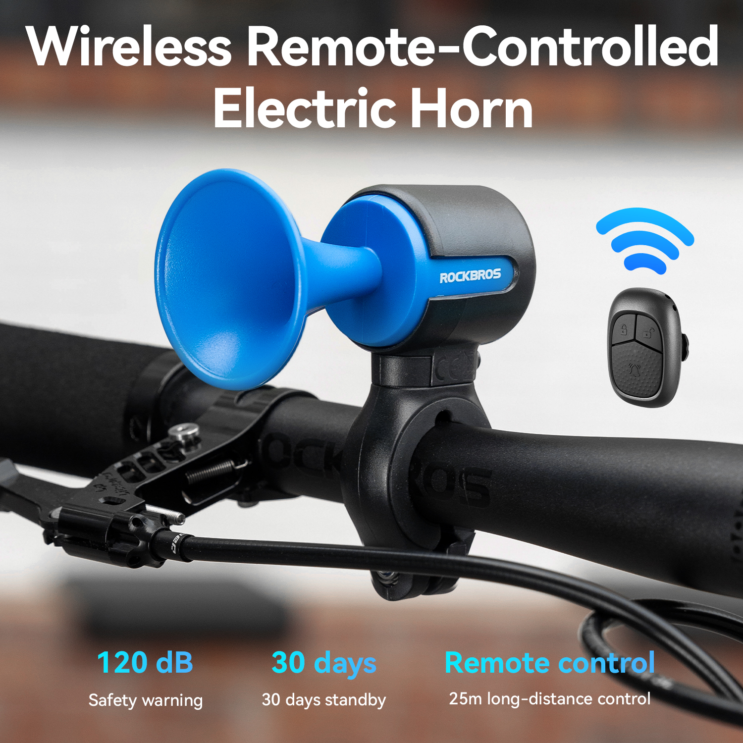 For ROCKBROS Wireless Remote Control Bicycle Electric Horn Waterproof Warning Bell for Road Electric Bikes Children's Bikes
