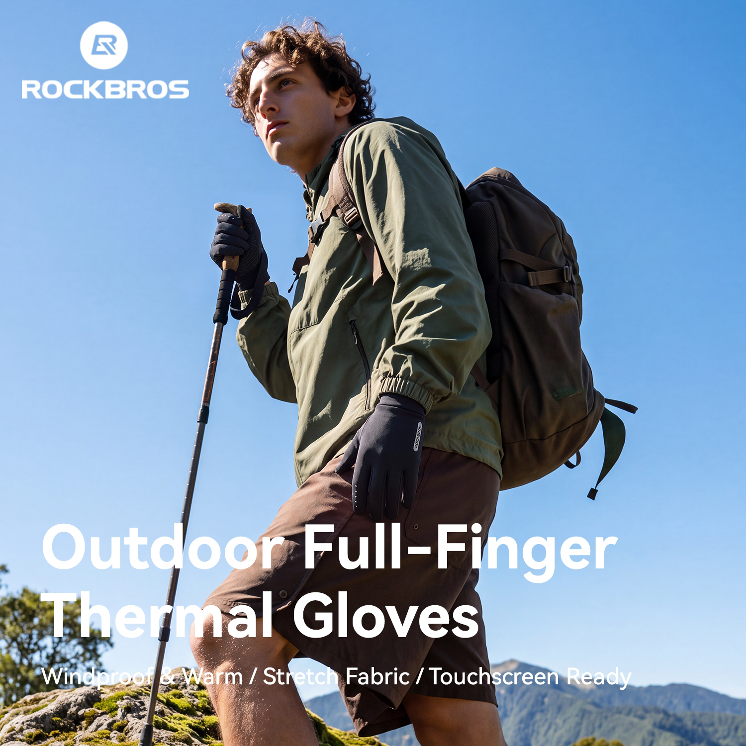 ROCKBROS Warm Winter Gloves Full Finger Fleece Lined Windproof Bike Gloves Touchscreen Anti-Slip Thermal Gloves for Cold Days