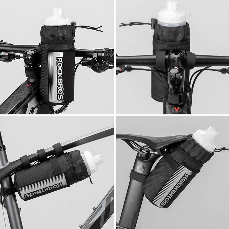 For Bike Handlebar Water Bottle Package Bag Oxford Fabric Black Light Weight Mountain Road Bikes Front Frame Pannier Kettle