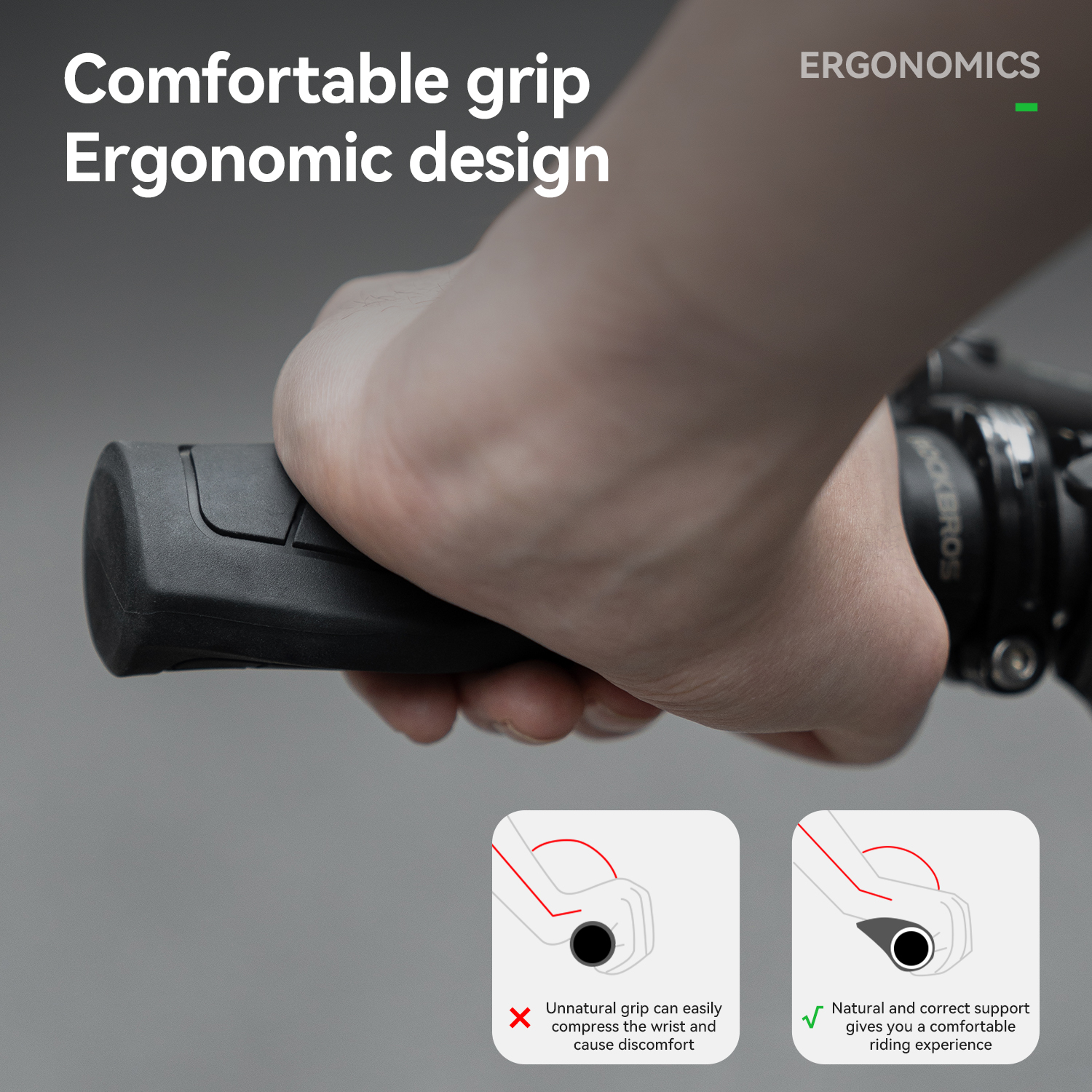 ROCKBROS Lock-on Ergonomic Bike Grips-Comfort Gel Mountain/Road Bicycle Handlebar Anti-Slip Shock Absorption PP+TPR 22.2mm Inner