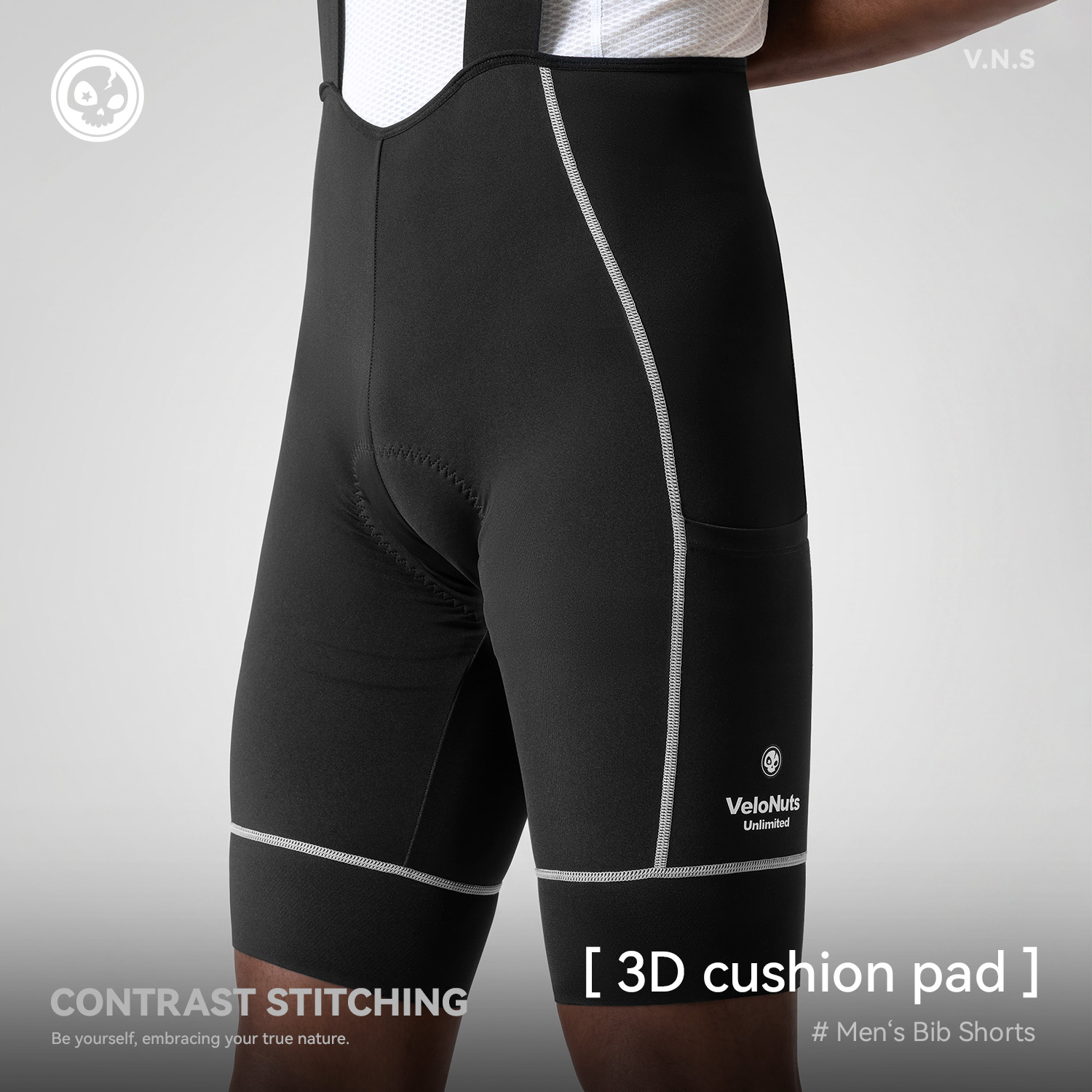 VeloNuts Men Cycling Bib Shorts Heat-Transfer Printed Core Pad Slim Fit Breathable Quick-Dry Nylon Spandex Road