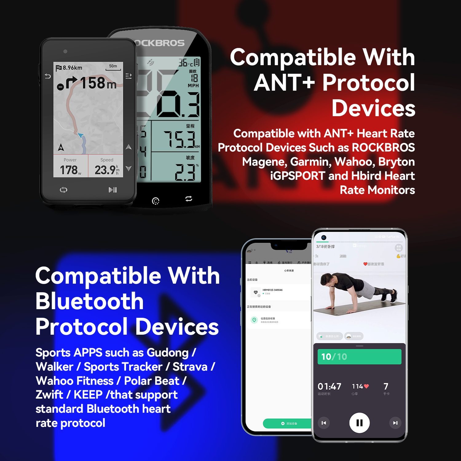 ROCKBROS for ANT+ Dual Mode Heart Rate Chest Strap Yardstick Outdoor Sports Running Sweatproof Cycling Equipment Long