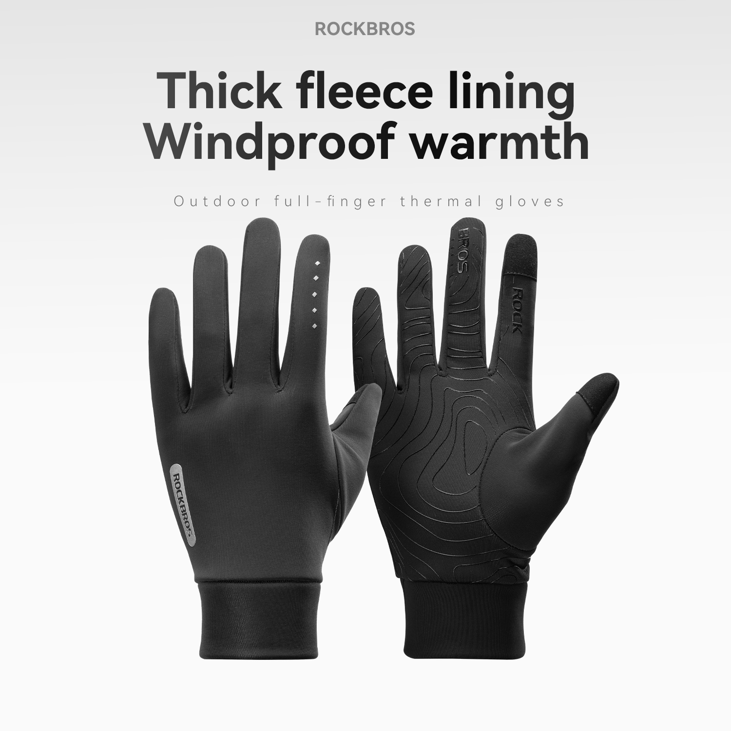 ROCKBROS Warm Winter Gloves Full Finger Fleece Lined Windproof Bike Gloves Touchscreen Anti-Slip Thermal Gloves