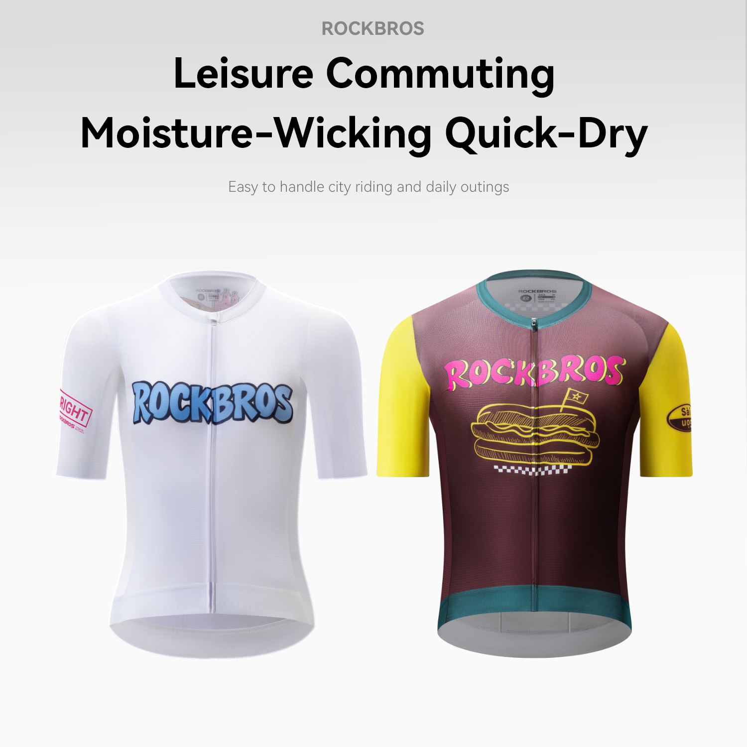 ROCKBROS Unisex Cycling Jersey Full Zip Short Sleeve Breathable Quick Dry Lightweight Windproof Polyester Mesh Bike Shirt