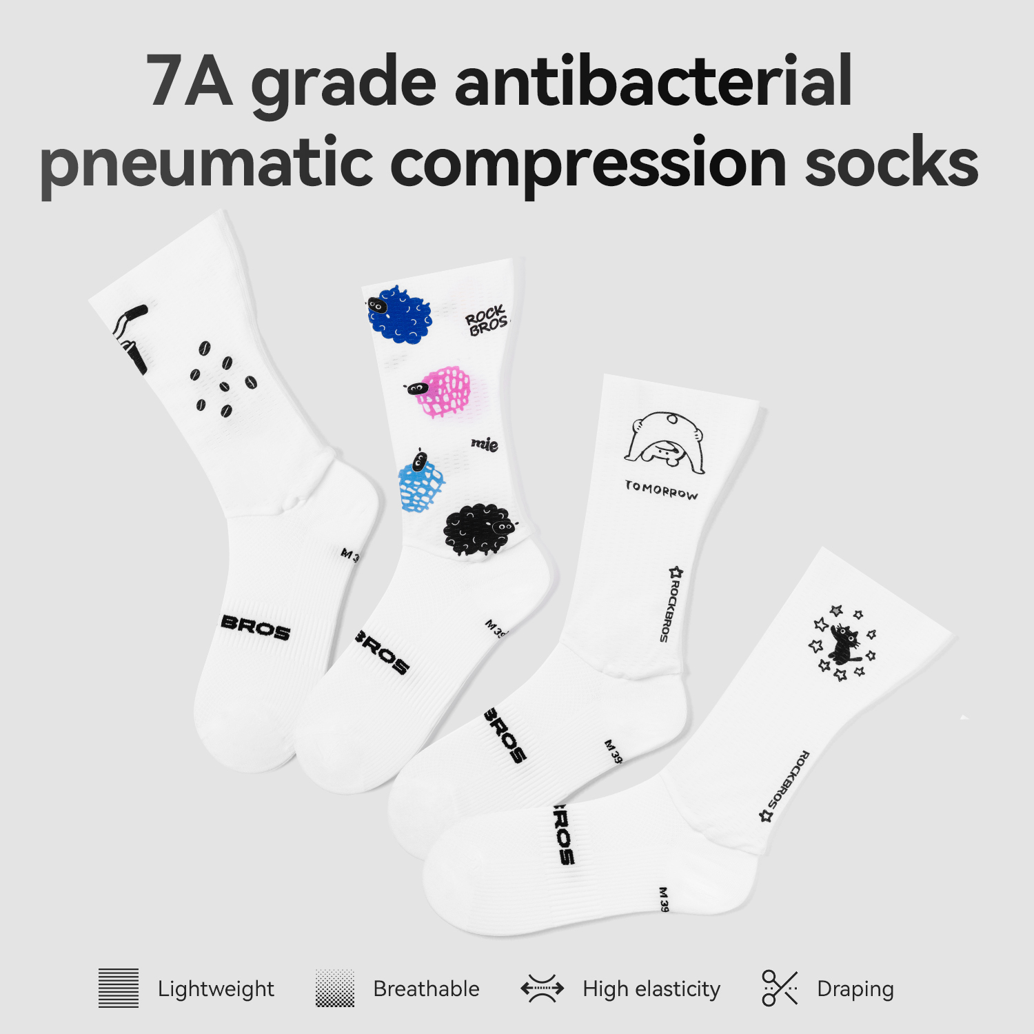 ROCKBROS Cycling Compression Socks Aero Mesh Breathable 7A Antibacterial Deodorant Graduated Pressure Road Bike Socks Men Women