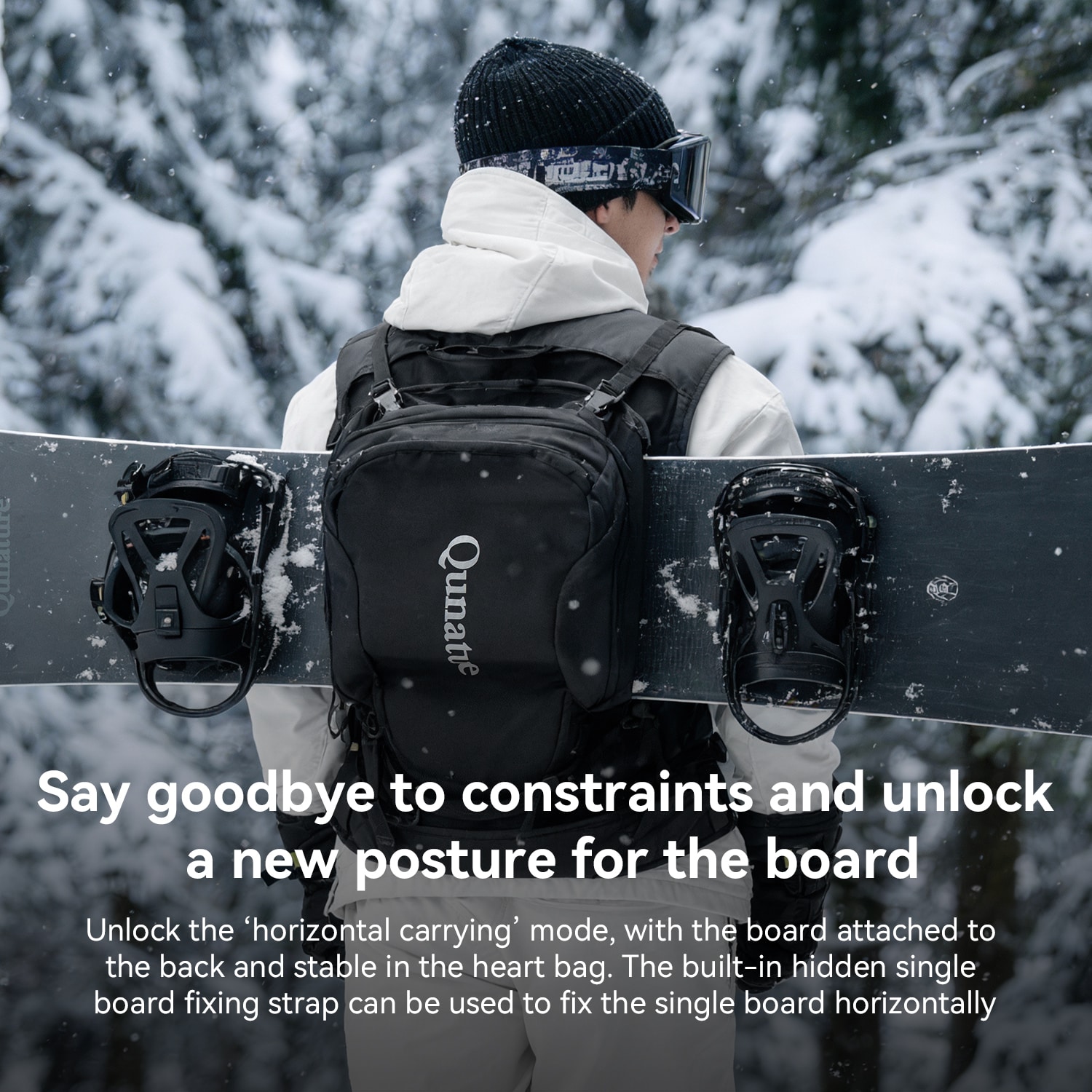Qunature Ski Vest Backpack 17L Wearable 2-in-1 Snowboard Bag with Hidden Board Strap Breathable Back for Skiing Snowboarding