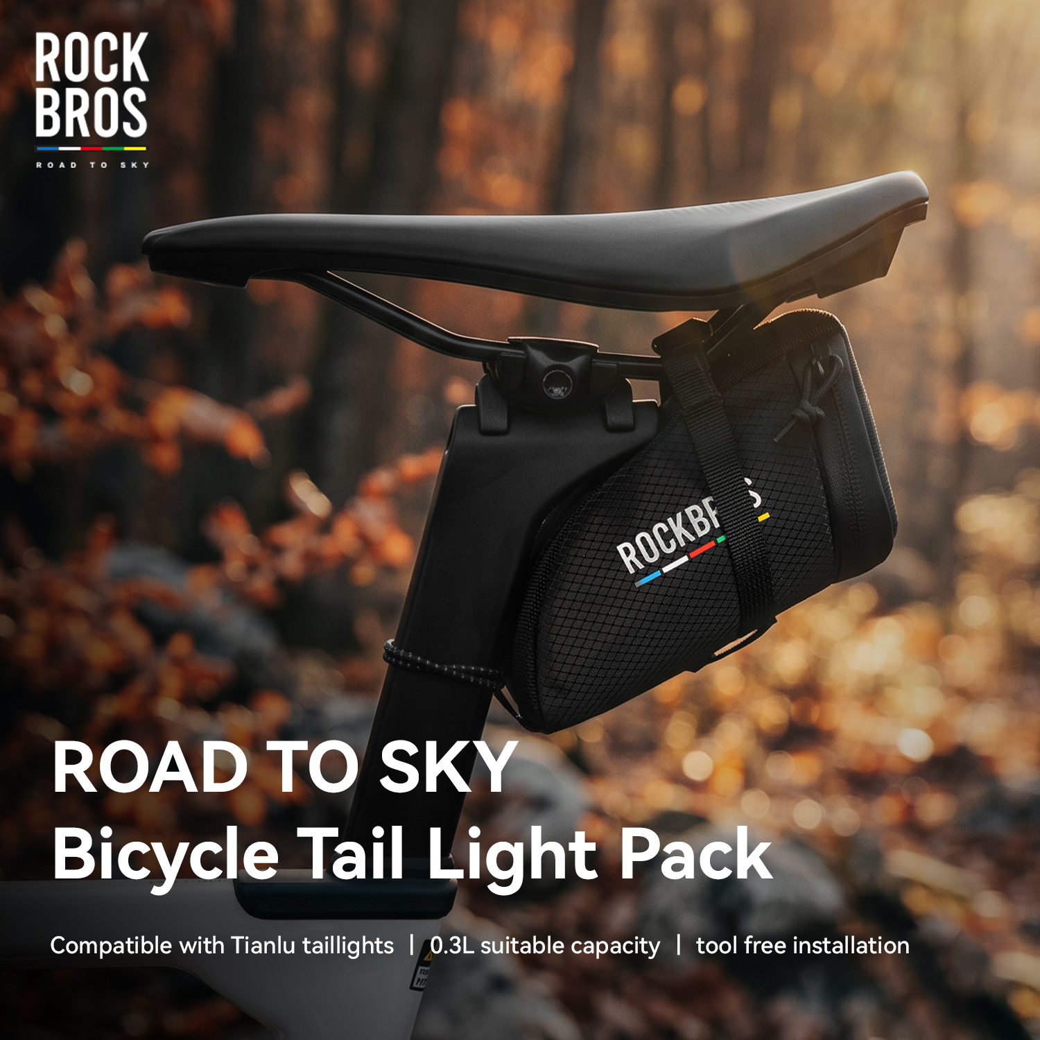 ROCKBROS ROAD to SKY SERIES Bike Saddle Bag with Smart Tail Light Light-Sensing Auto On/Off USB Rechargeable IPX6 0.3L