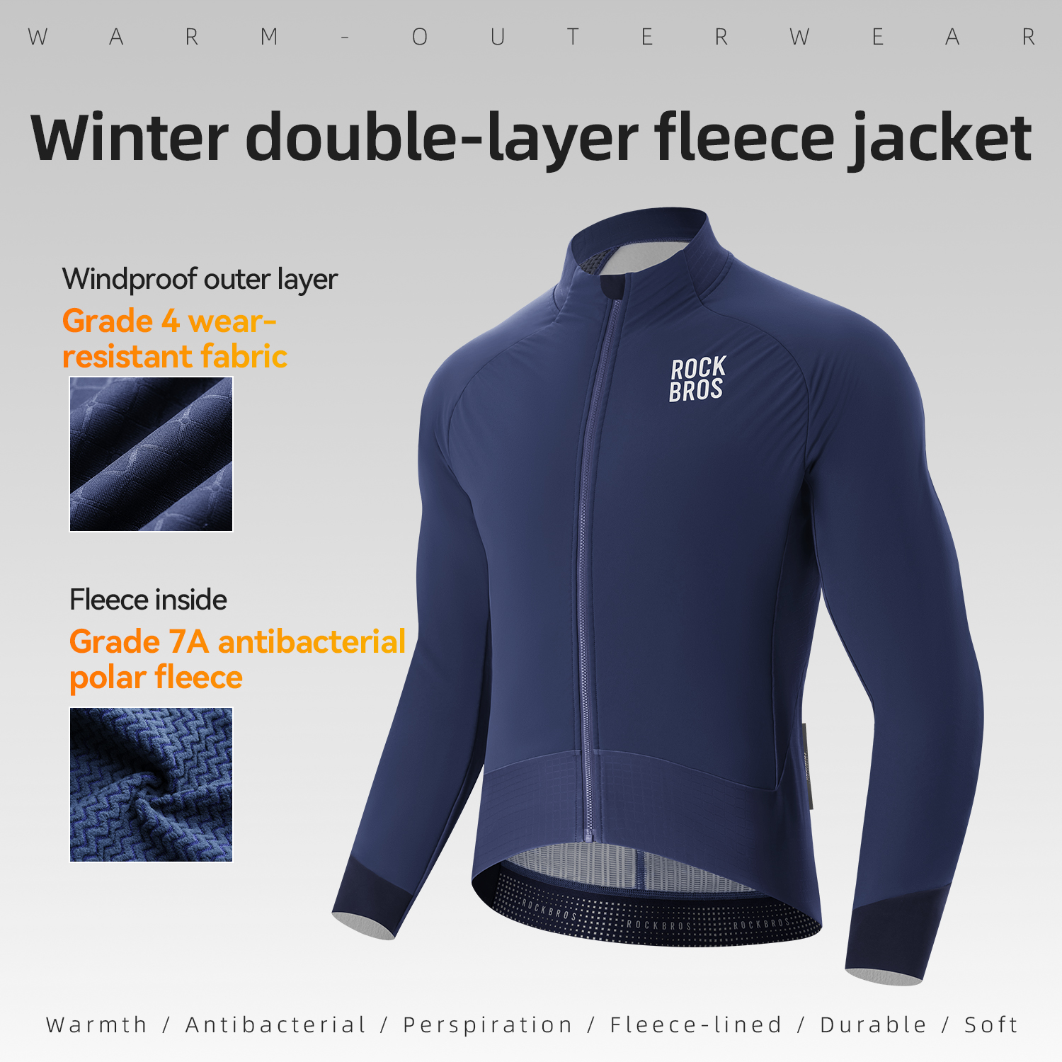 ROCKBROS Breathable Plus Size Oversized Cycling Jersey Top Warm Windproof Men's Road Bike MTB Long-Sleeve Fleece Jacket Autumn