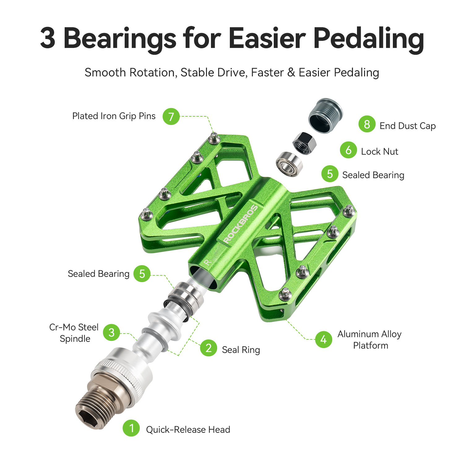 For Quick Release Aluminum Alloy Platform Bike Pedals for Mountain Bike/Road/Folding Bikes Anti-Slip Pins 315g Pair Cr-Mo