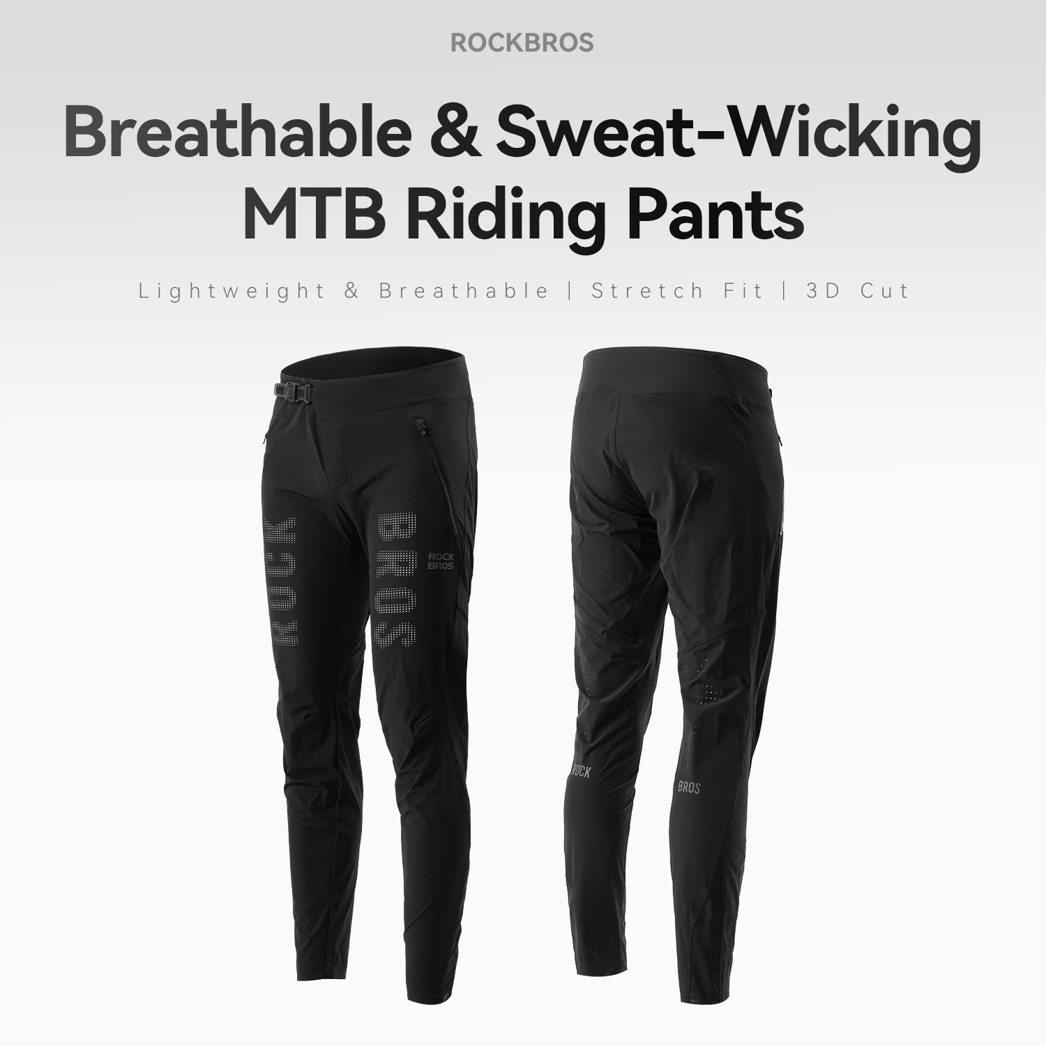 ROCKBROS Men's MTB Pants Breathable Sweat-Wicking Mountain Bike Riding Pants Laser-Perforated Stretch Lightweight Trousers