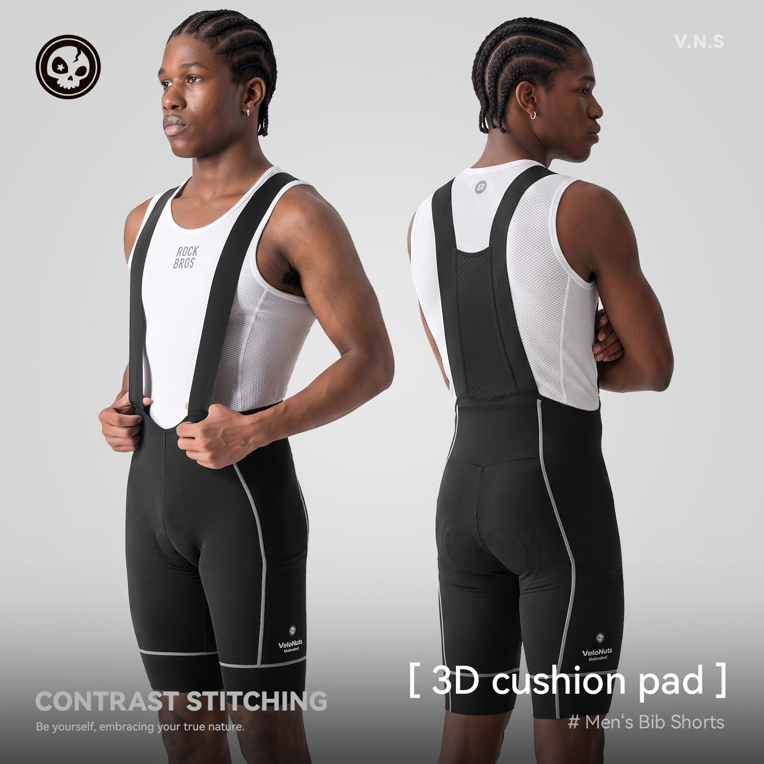 VeloNuts Men Cycling Bib Shorts Heat-Transfer Printed Core Pad Slim Fit Breathable Quick-Dry Nylon Spandex Road