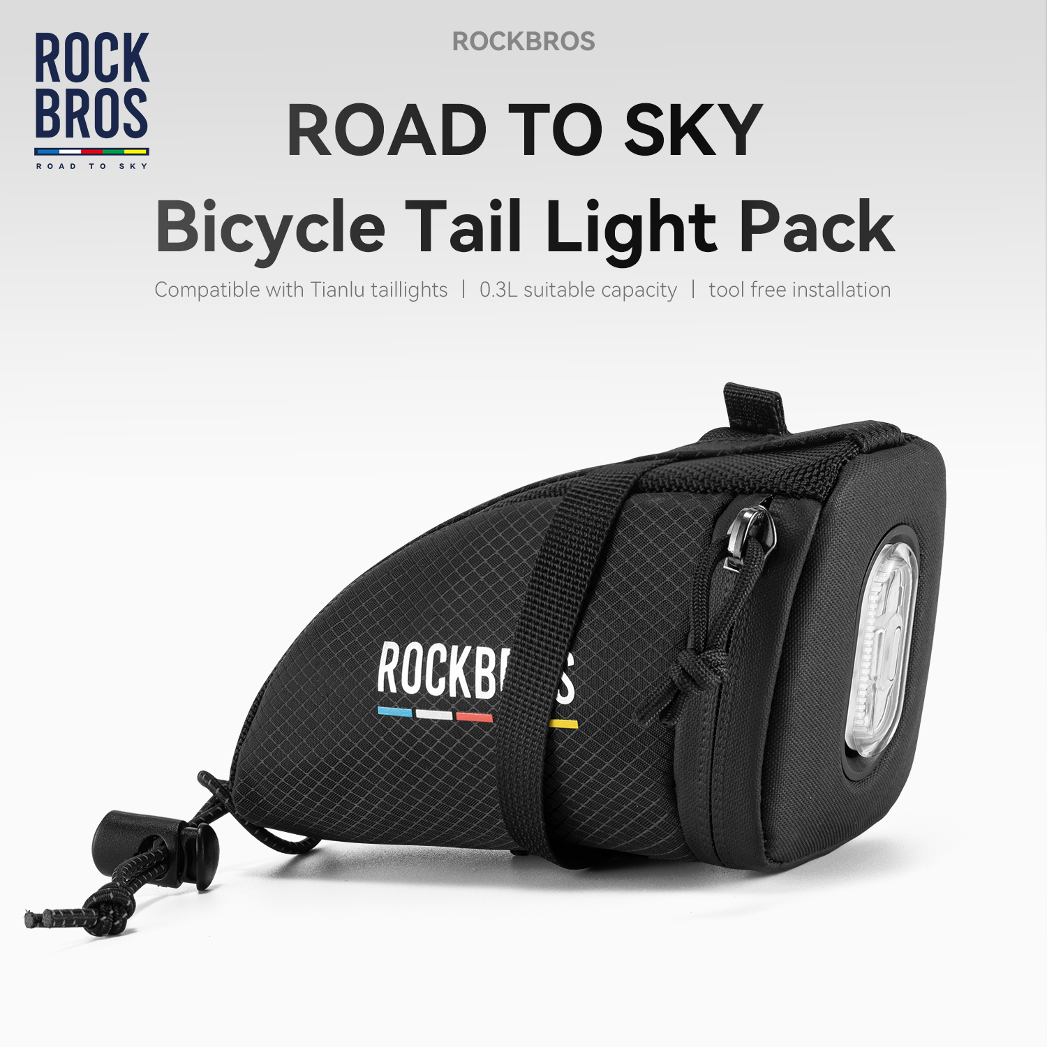 ROCKBROS ROAD to SKY SERIES Bike Saddle Bag with Smart Tail Light Light-Sensing Auto On/Off USB Rechargeable IPX6 0.3L
