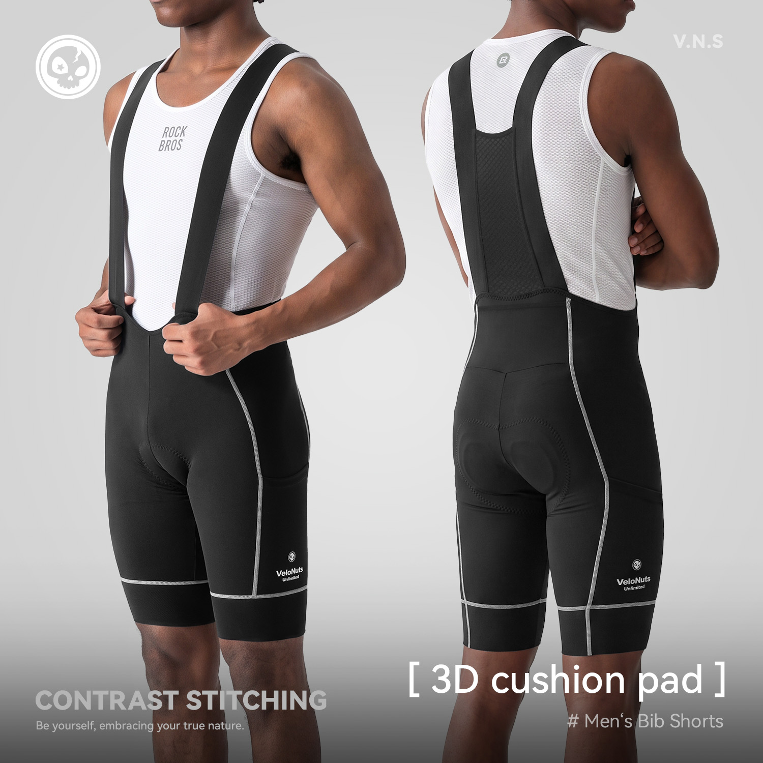 VeloNuts Men Cycling Bib Shorts Heat-Transfer Printed Core Pad Slim Fit Breathable Quick-Dry Nylon Spandex Road
