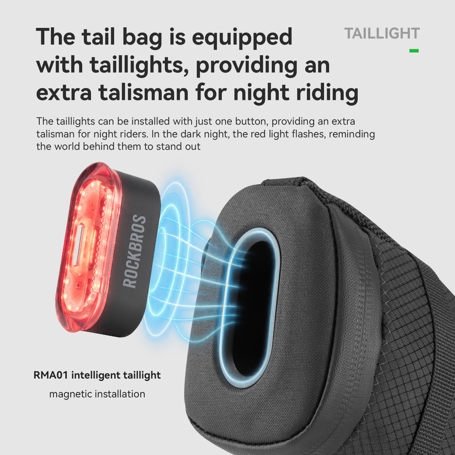 ROCKBROS ROAD to SKY SERIES Bike Saddle Bag with Smart Tail Light Light-Sensing Auto On/Off USB Rechargeable IPX6 0.3L